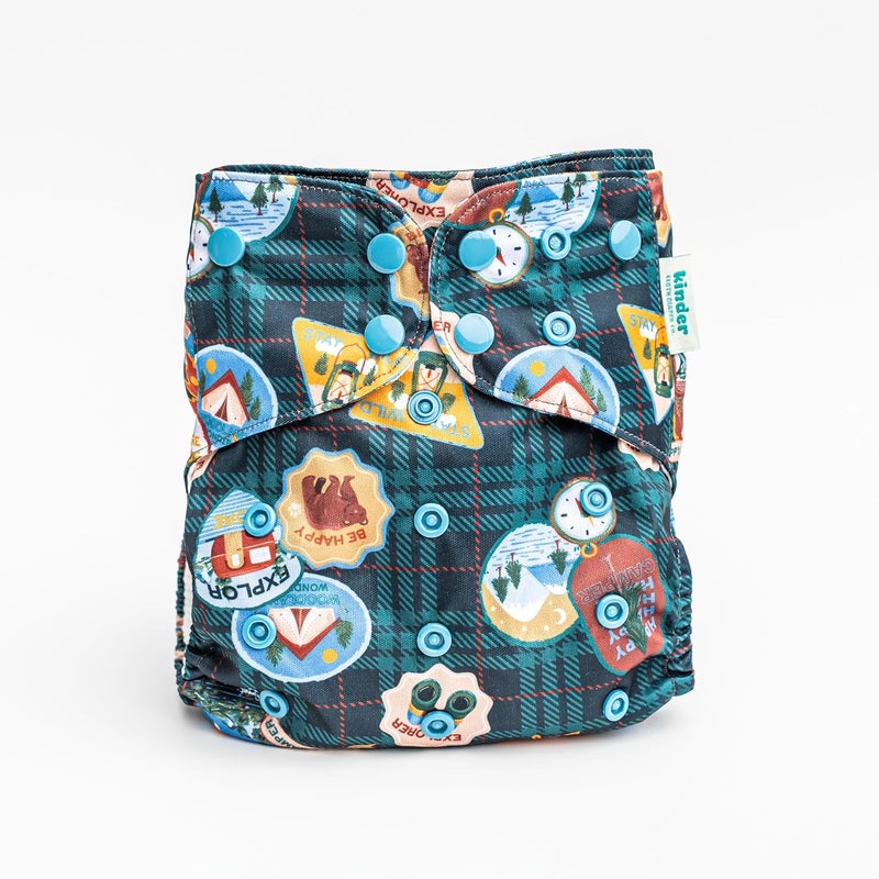 Kinder Big Adventure Cloth Diapers Set of 5 Reusable Baby Diapers Pocket Style Athletic Wicking Jersey, Bamboo Viscose Inserts, Wet Bag, Newborn to Potty Training 7-60lbs, Outdoors Nature Camping - Image 3